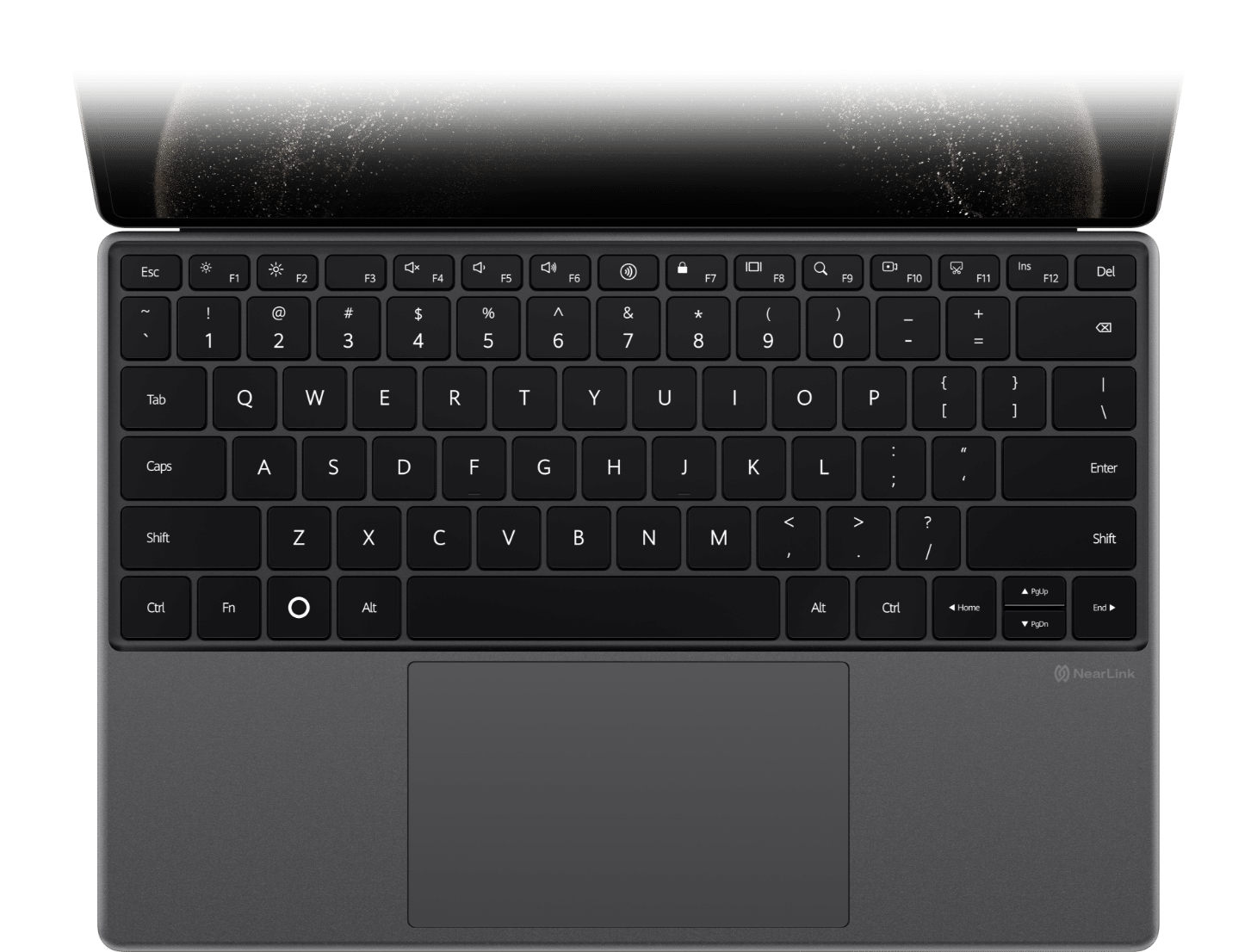 华为智能磁吸键盘(适用于 HUAWEI MatePad Pro 13.2 英寸)按键及触控区域及星闪 NearLink 图标联合展示星闪技术对操控体验的增益