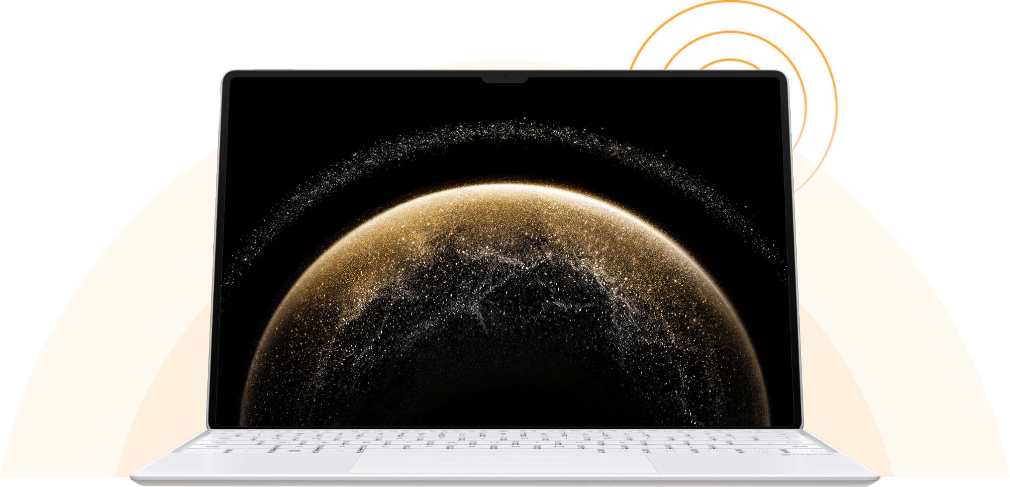 华为智能磁吸键盘(适用于 HUAWEI MatePad Pro 13.2 英寸) 带平板正面角度图,信号扩散示意,展示信号增强功能