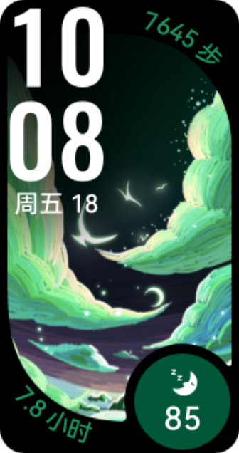表盘在黑色华为手环 10 上轮播,展示了手环表盘的丰富性