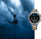 分别展示 HUAWEI WATCH ULTIMATE DESIGN 非凡大师在高尔夫、潜水、户外探险上的辅助功能